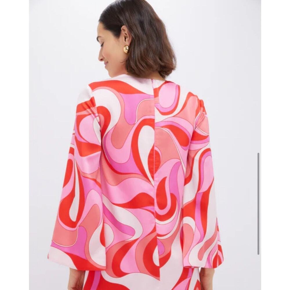 Preppy Swirly 70’s Keyhole Boho Chic TUCKERNUCK Mini Dress Bell Sleeve Romantic - Picture 12 of 12